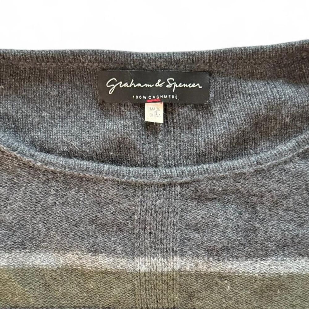Graham & Spencer 100% Cashmere Grey & Olive Striped Poncho Shrug With Fringe - Picture 3 of 3